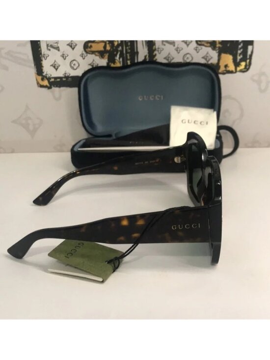 New Authentic Gucci GG1111S 002 Havana Square Sunglasses Green Lenses main image 5